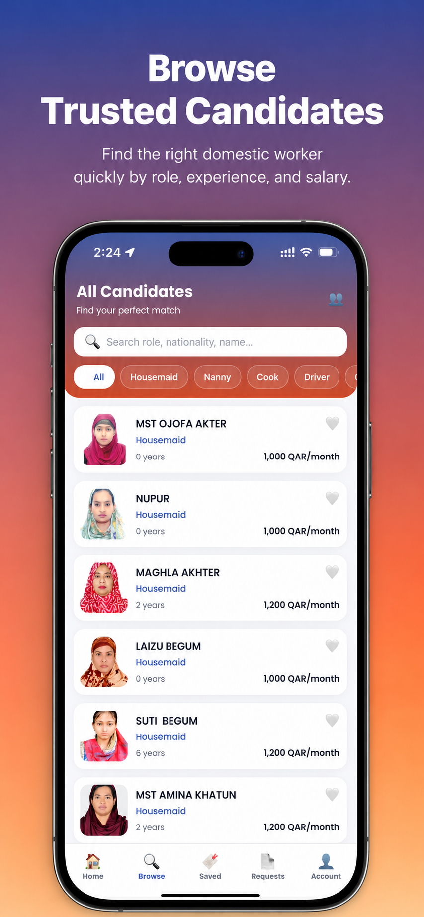Mahad Domestic App - Candidate Browse
